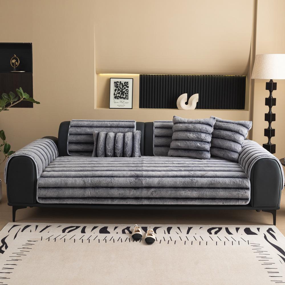 Rabbit Fur Sofa Cushion Autumn And Winter Plush Seat Cushion Light Luxury High-Grade Leather Sofa Cover  New Cover