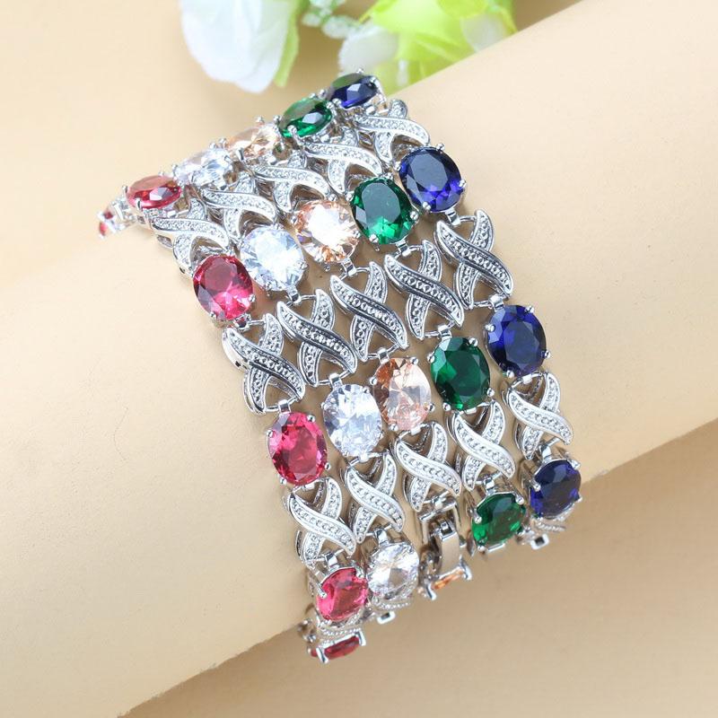 Bridal Wedding Jewelry Natural Colorful Cubic Zirconia Adjustable Length Link Bracelet Bangle For Women Gift