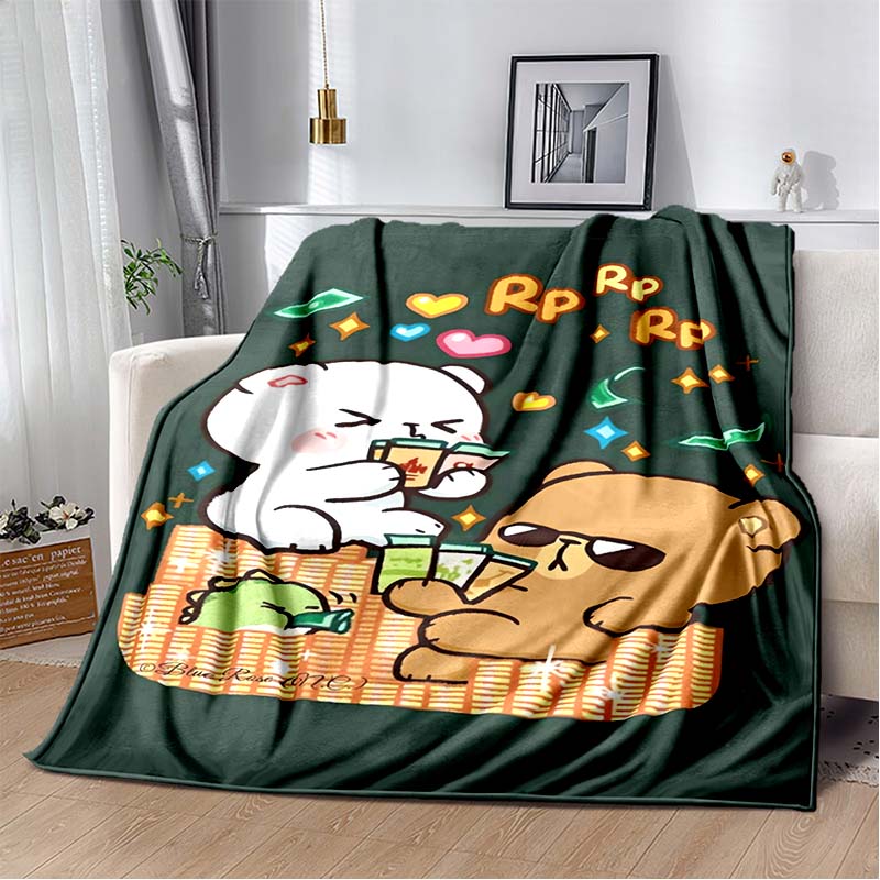 Cute Bubu and Dudu Series Blanket Cartoon Print Kids Warm Flannel Soft Comfortable Home Travel Blanket Bed Blanket Birthday Gift