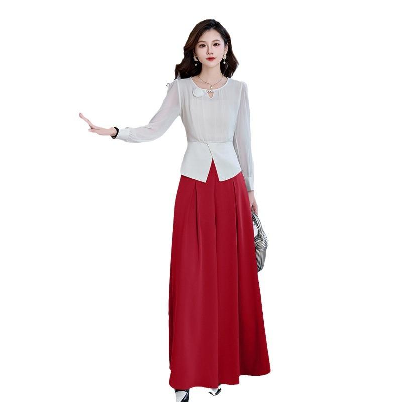 Fashion Shirt Set Women's Early Autumn New Temperament Wear Professional Wide-leg Pants Two-piece Set