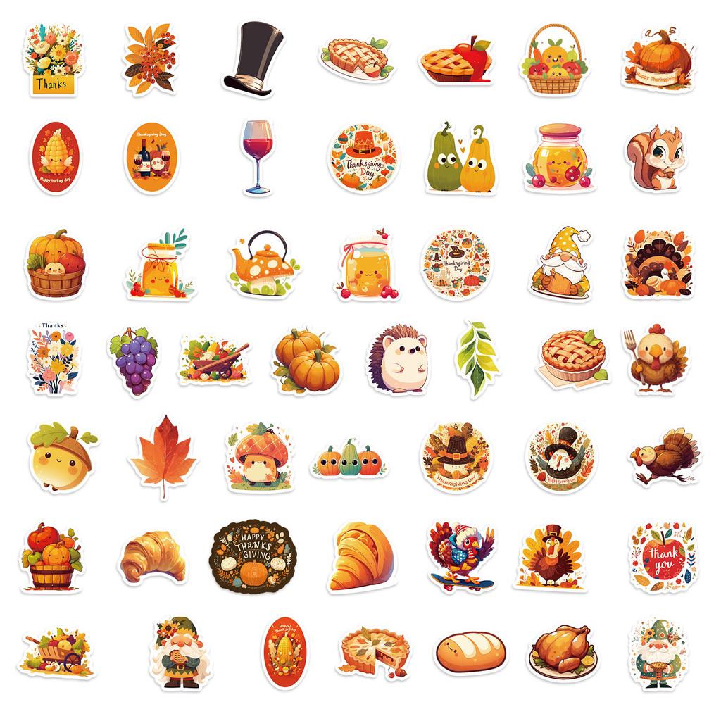 100 Thanksgiving Themed Pp Waterproof Stickers Diy Mobile Phone Case Water Cup Hand Account Refrigerator