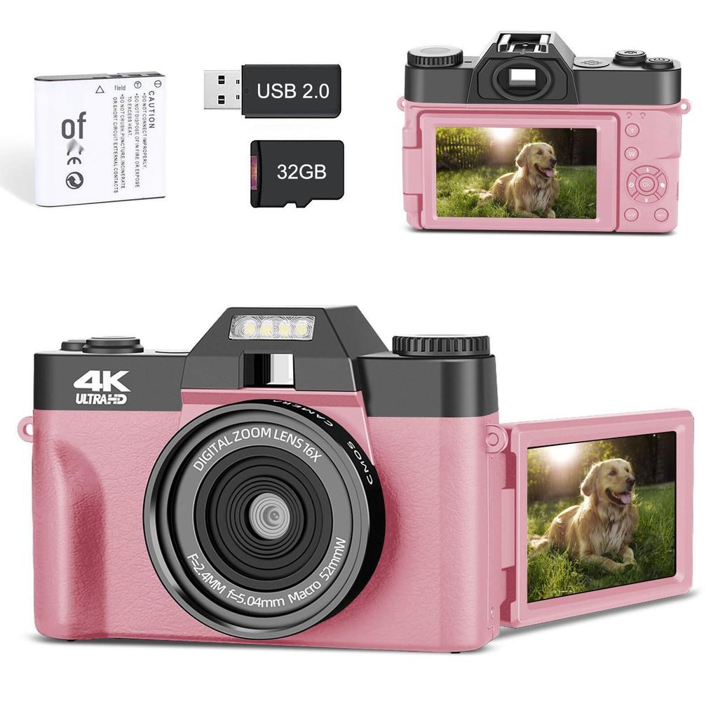 4K 48MP Digital Camera with Flip Screen & Wide-Angle Mirrorless LED