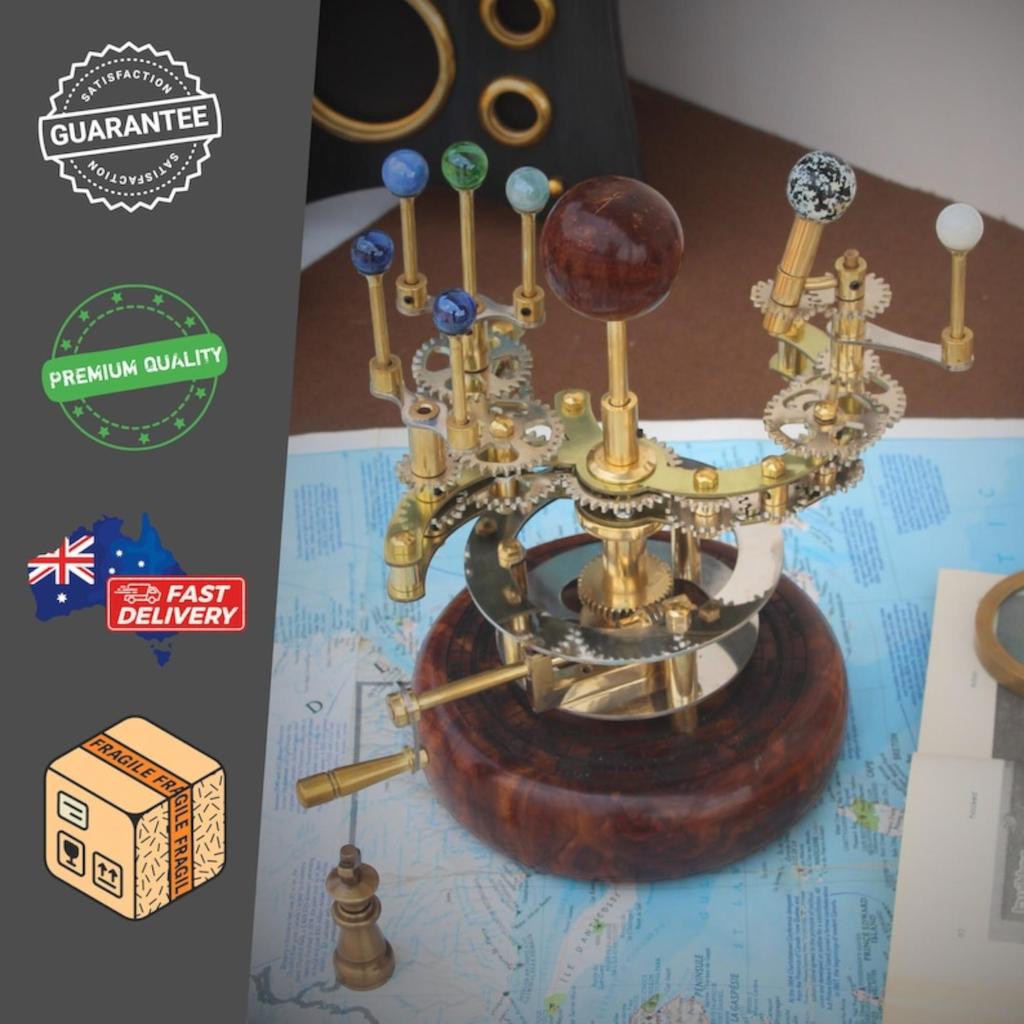 Vintage-Dekor, Sonnensystem, Orrery-Kunst, Meisterwerk, antikes Dekor, ein luxuriöses und einzigartiges Kunstwerk, ein einzigartiges Geschenk für den Ehemann