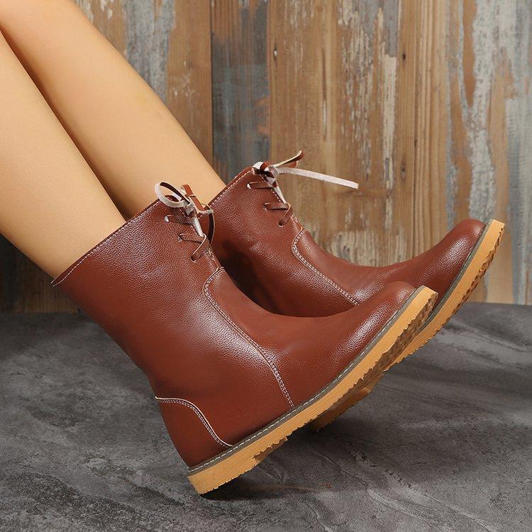Large size women's boots autumn and winter new velvet lace-up snow boots low square heel warm short boots women