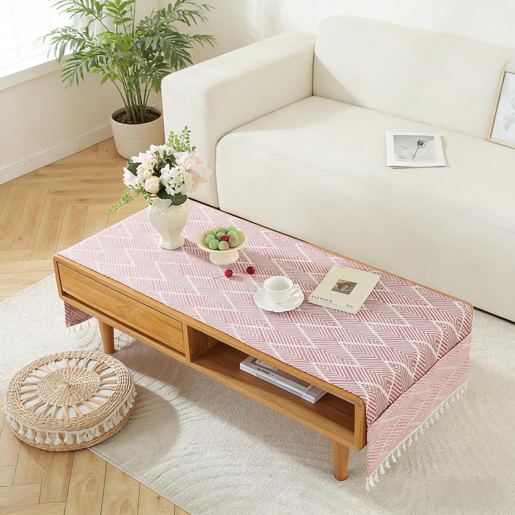 End Table Decoration Farmhouse Rectangular Cotton Coffee Table Cloth with Pockets