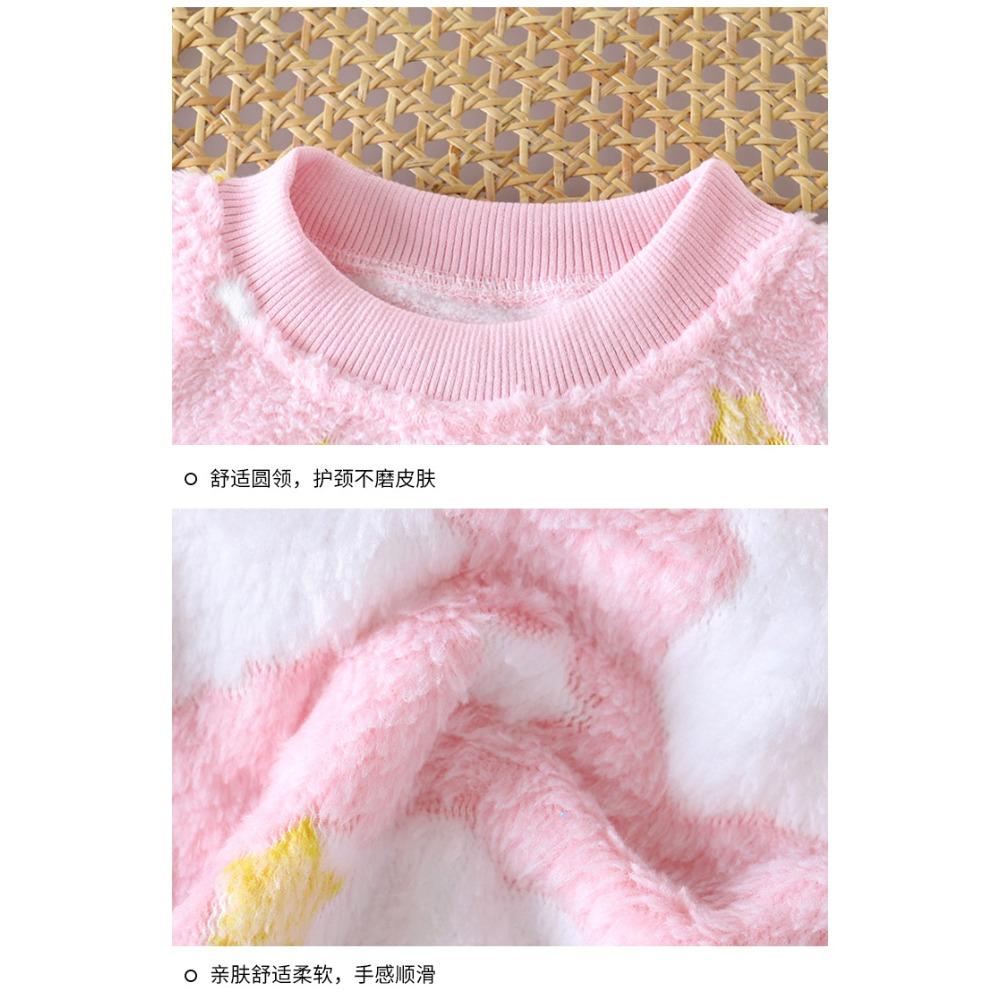 Kids Pajamas Set Winter Boys Girls Fleece Thickened Flannel Warm Baby Loungewear Children Sleepwear