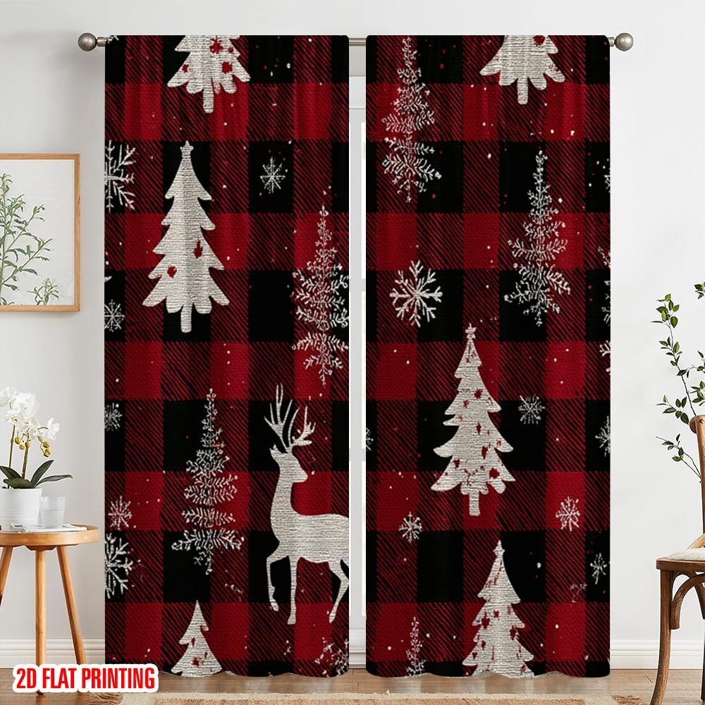 2 Stück, 2D-Flachdruck Vorhangstoff Weihnachten1 100% Polyester (ohne Stange) Dekorationen Innen Ldeal für Wohnzimmer & Schlafzimmer