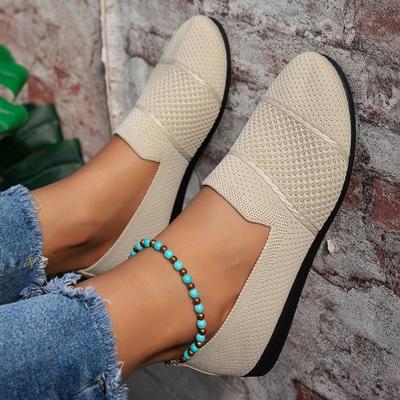Fashion Women Fashion Sneakers Big Size Bottom Knitted Slip-On Low Cut Breathable Flats Shoes Summer Casual Comfortable Rubber Loafers