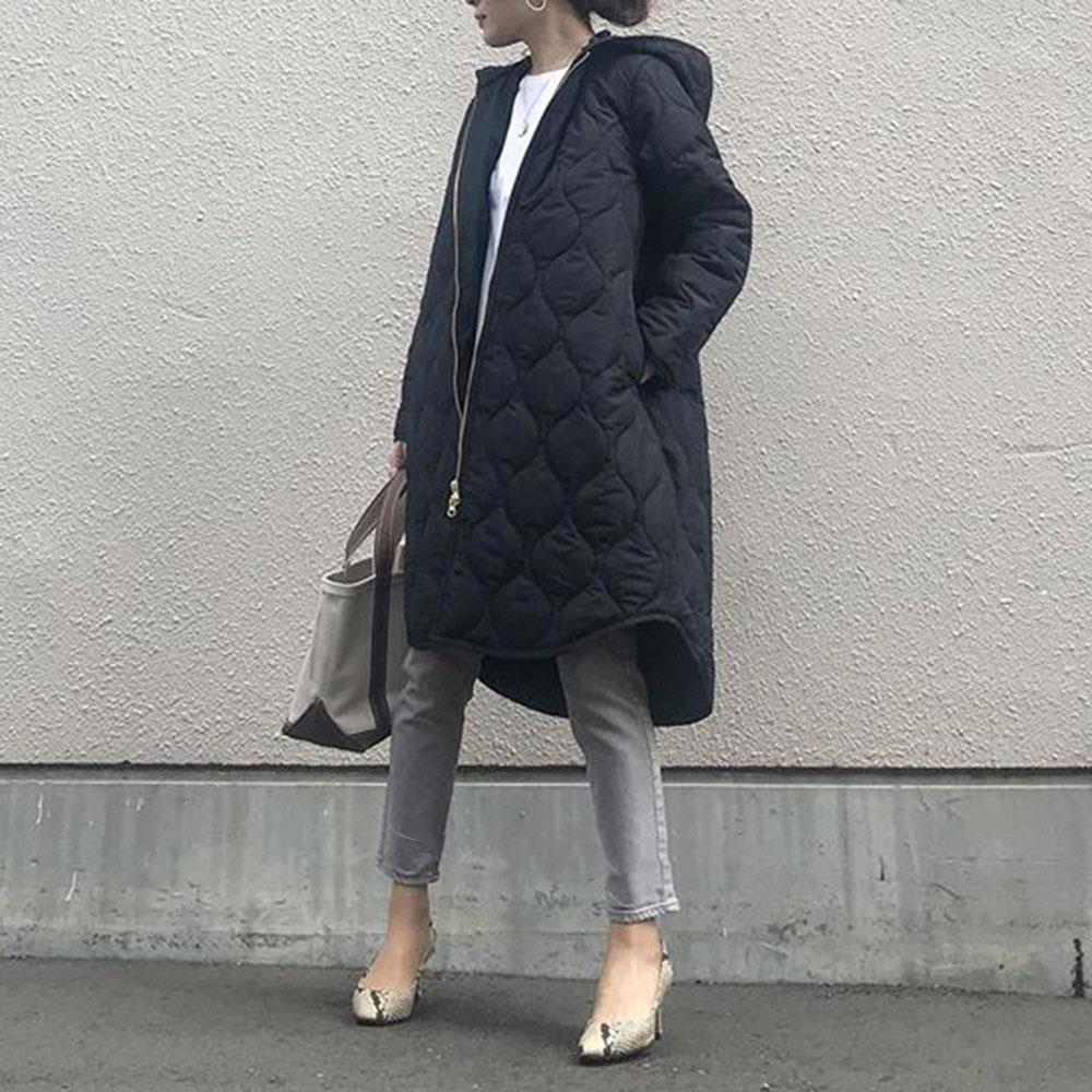 2024 Winter Women's Long-Sleeved Hooded Zippered Mid-Length Warm Cotton Jacket