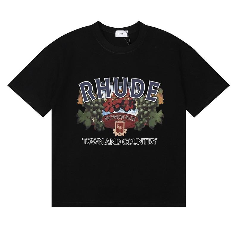 RHUDE Geometric Letter Print T-Shirt Mens Womens American Vintage Short Sleeve Tee