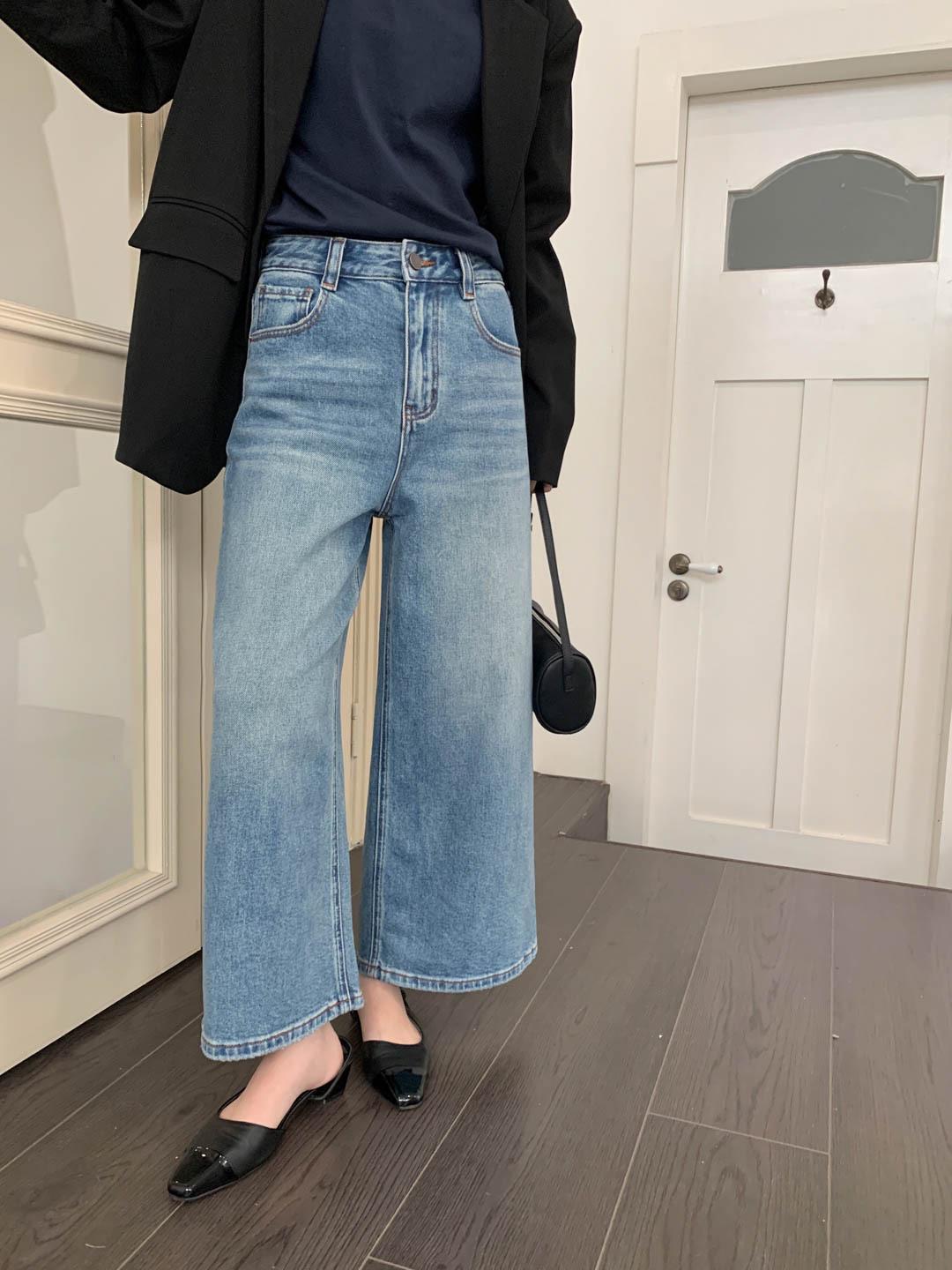 GAGD Women’s Spring Casual Wide-Leg Cropped Jeans - Micro-Elastic, Slimming, Comfortable Fit Small синий