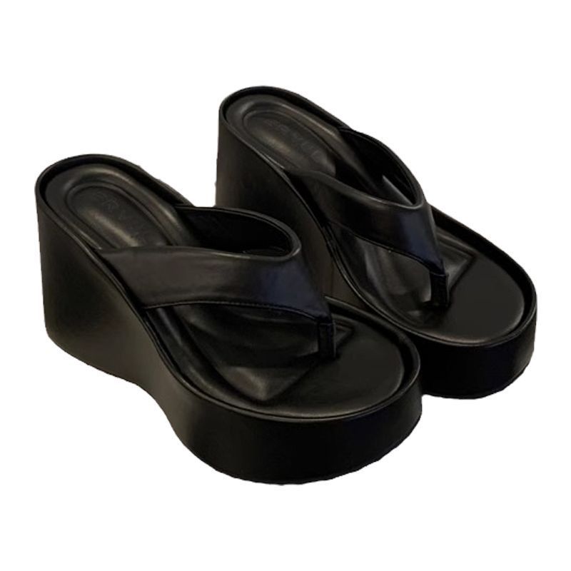 Slope heel thick-soled slippers women's 2025 summer comfortable casual fashion outer wear sandals muffin fish mouth open toe heightening style