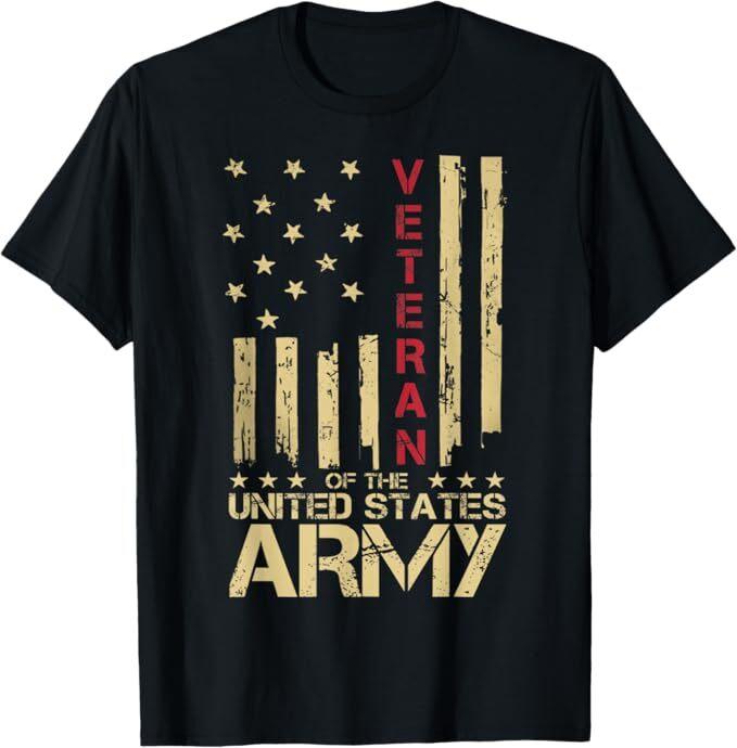 Patriotic U.S Army Veteran Red Line American Flag Design T-Shirt