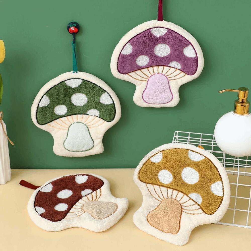 Quick-Dry Mushroom Theme Hand Towel Coral Fleece Soft Toilet Handkerchief Comfort Thickened Bathroom Kerchief Kitchen Home