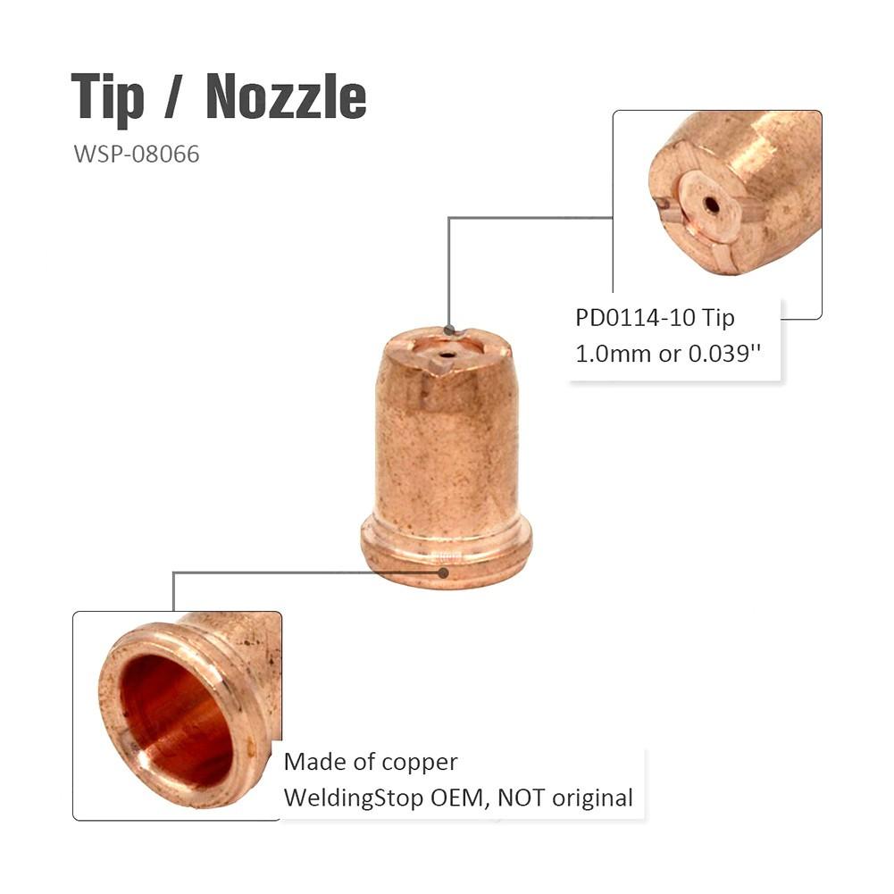 20pcs PR0117 Plasma Electrode PD0114-10 Tips 1.0mm for Trafimet S75 Cuting Torch