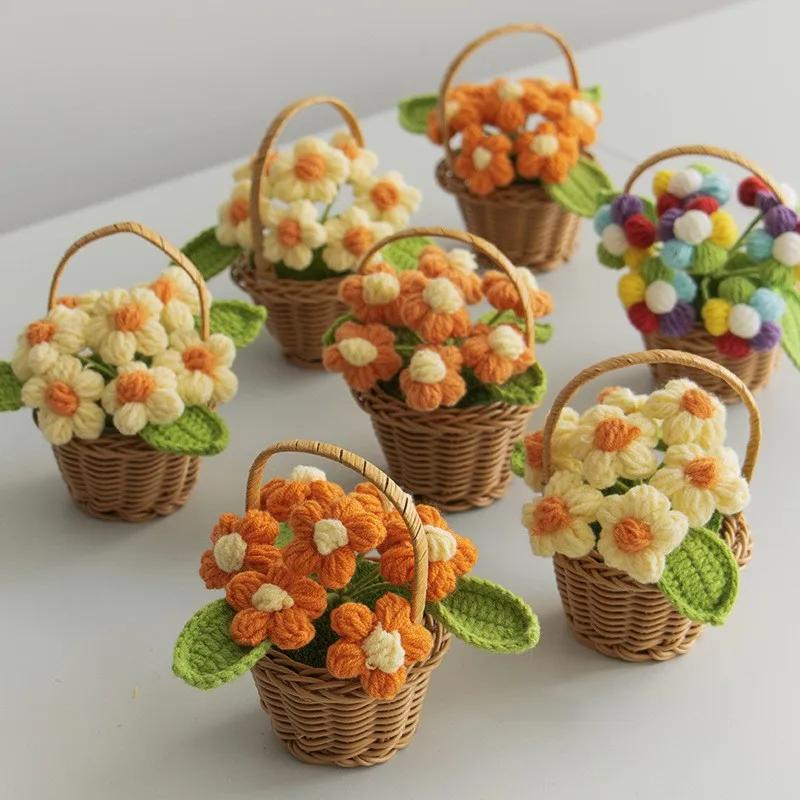 1PC Hand-knitted Sunflowers Decoration Crochet Flower Woven Potted Table Home Decor Ornament For Friends Gifts Wedding