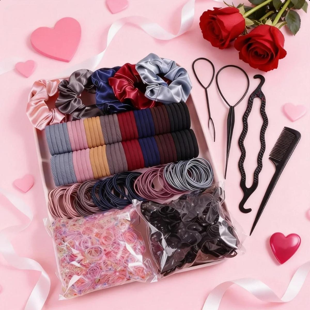 

1109 Pieces of Fashionable and Simple Hair Ties and Hair Accessories Set, Fresh Style Hair Bands for Tying Hair, Suitable for Campus Wear, Ver коричневий