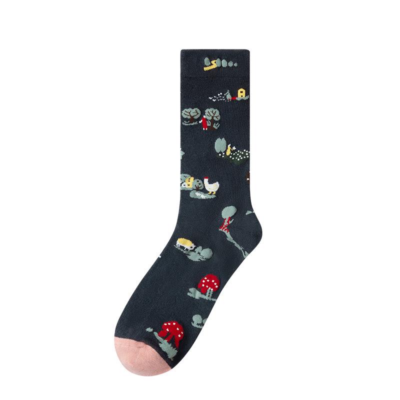 French Retro Abstract Oil Painting Mid-Calf Socks - Trendy Autumn/Winter High-Top Creative Combed Cotton for Women