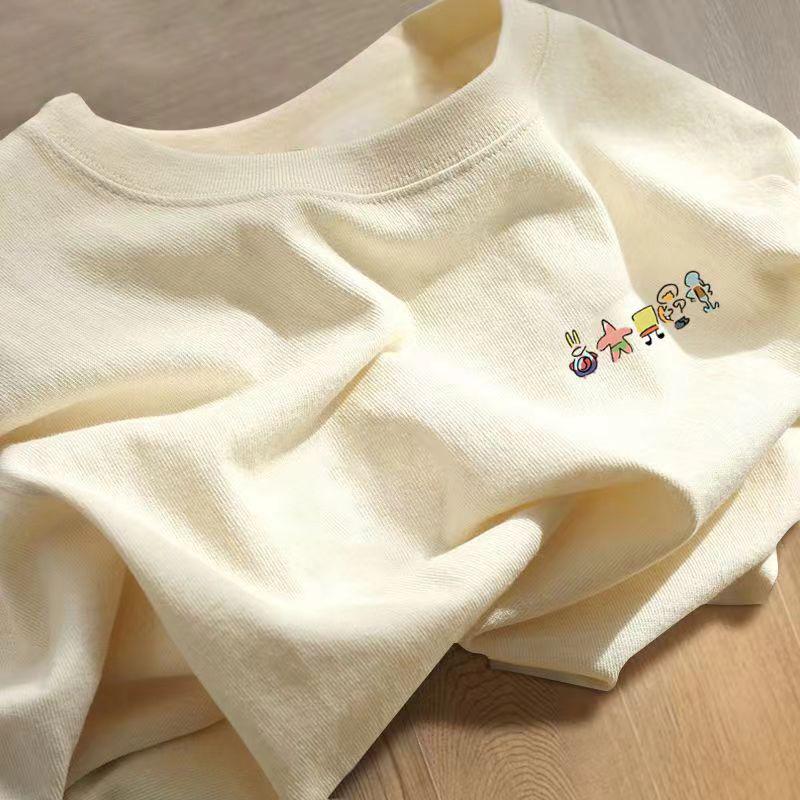 Men's White Trendy Cotton Short-Sleeve Round Neck T-Shirt - Casual Loose Fit