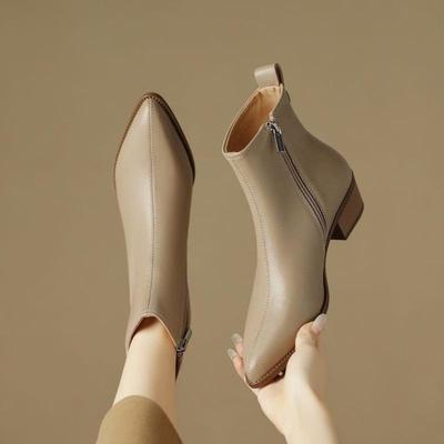 Pointed-toe Shoes, Women's Shoes, Short Boots, New Mid-heel Slimming, Versatile Boots, Soft Leather Single Boots