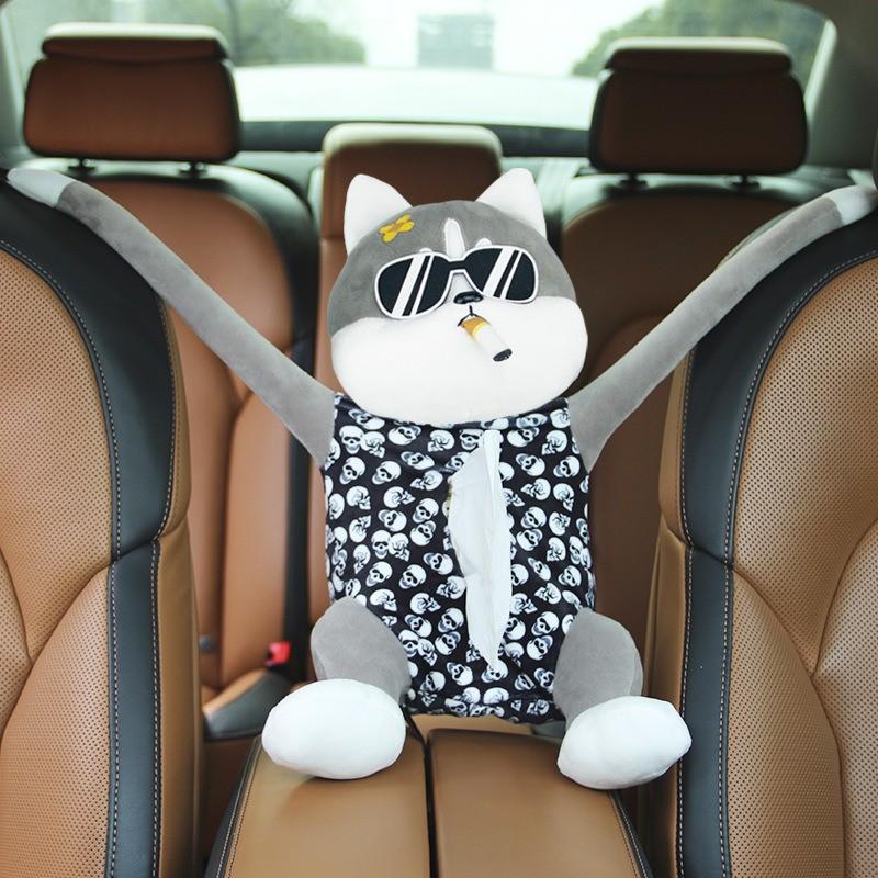 Cartoon Plush Car Tissue Box for Armrest: Cute Hanging Paper Dispenser and Interior Decoration