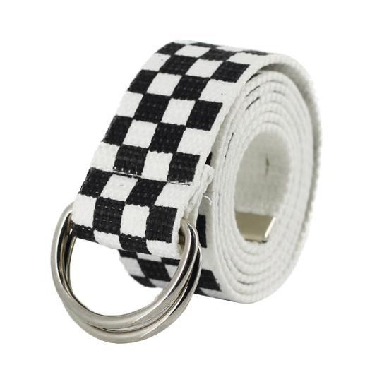 Belt with Ring Buckle Soft Canvas Plaid Rainbow Pattern Belt for Wedding