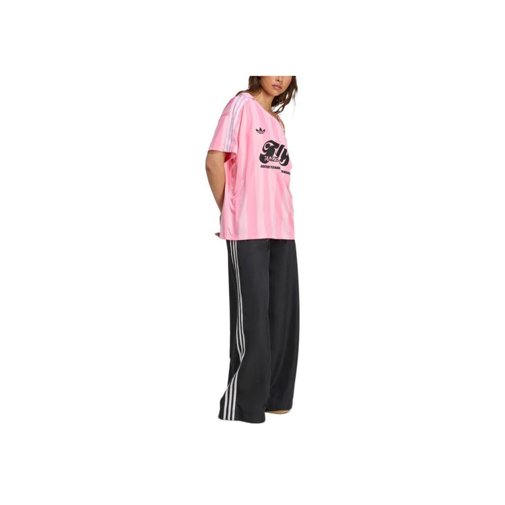 adidas Originals SS25 Módní dres s odhalenými rameny Pohodlný fotbalový dres s krátkým rukávem Dámské topy Růžová Světle růžová KD2277