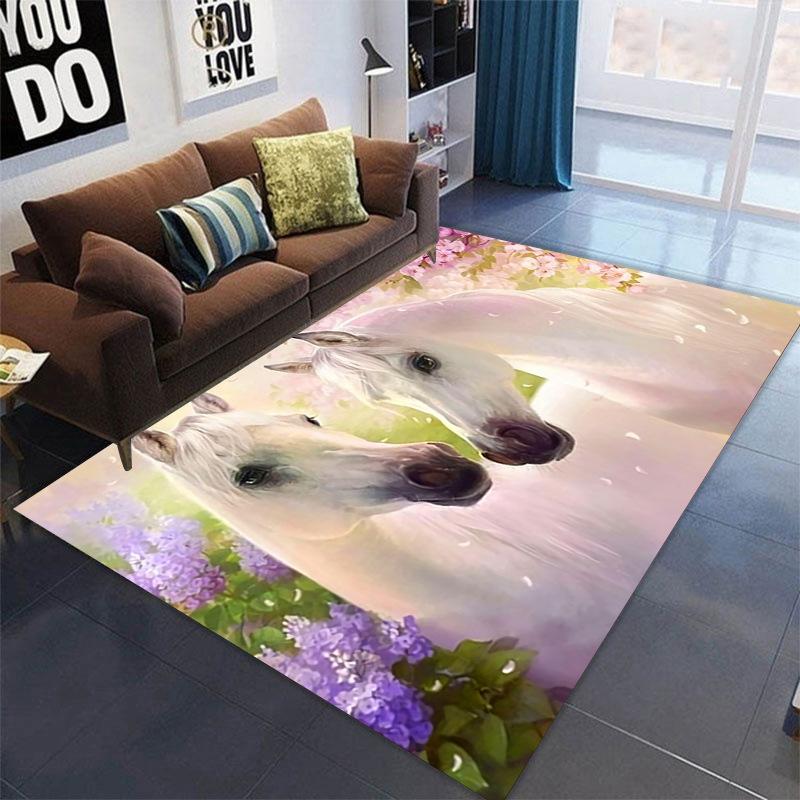 Farm Animal Horse Carpet Running Horse Print Area Rugs Non Slip Sofa Floor Mat Door Mat for Kids Boys Playroom Living Room Decor