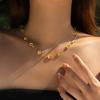 Cadena de Collar de Cuentas de Cristal Transparente Facetado Chapado en Oro Con Extensión