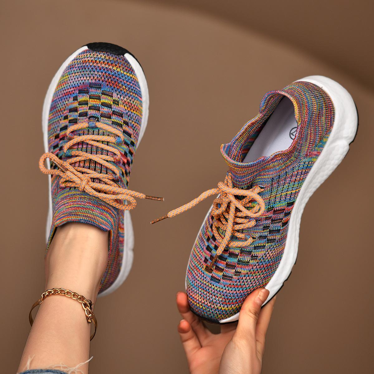 

Breathable Fly-Woven Sports Single Shoes Women S Spring Color Matching Casual Soft Sole Large Size Lace-Up Running Shoes Size 43 36 разноцветный