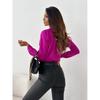 IHUASU Autumn Simple Solid Color V-neck Blouse Blouse for Women