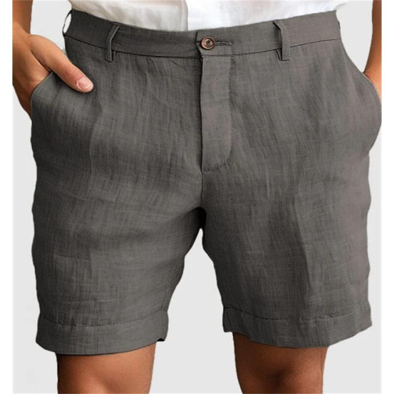 Men's Linen Blend Shorts Casual Solid Color Summer Beach Trousers