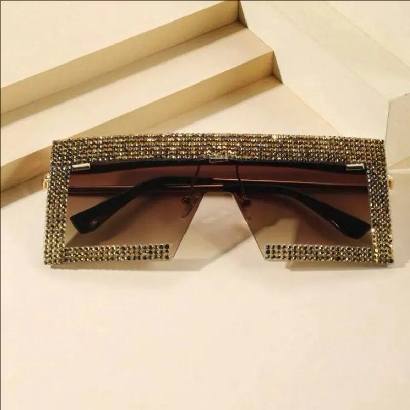 Diamond Sunglasses For Women Candy Color Lenses Exaggerated Big Face Slim Look Fashion Glasses 8888