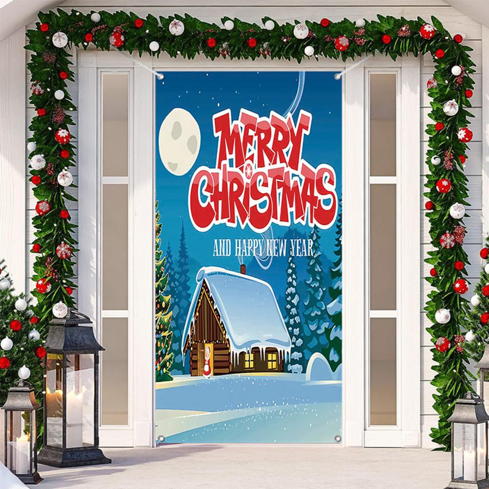 90x200cm Perdele pentru ușă de Crăciun Moș Crăciun Om de zăpadă Tapiserie pentru pom de Crăciun Decor pentru ușă de Crăciun vesel pentru casă Decor de Anul Nou
