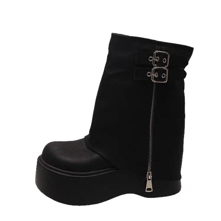 Thick-soled Ins Heightening Niche Design Fashion Boots Women's 2025 Autumn Beautiful Fashion Versatile Fashion Trouser Tube Boots