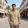Men's Linen Half-Zip Hoodie Long Sleeve Oversized Casual Breathable Sweatshirt