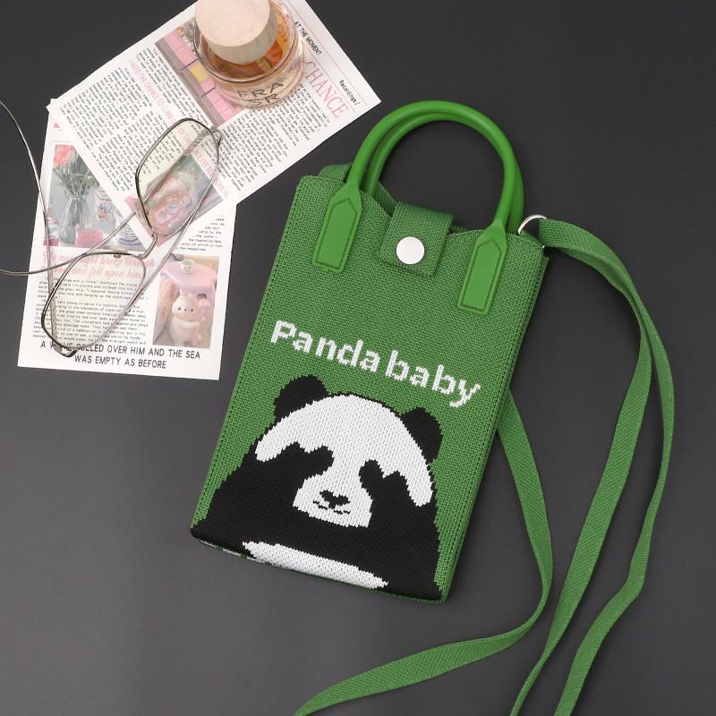 Playful Print Panda Knitted Handbag Stylish Small Crossbody Purse Perfect For Casual Outfits
