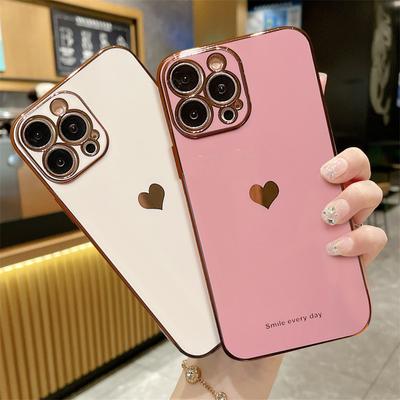 Soft Love Heart Electroplated Case For Iphone 1411 12 13 Pro Max Xs Max X Xr 13pro Max 11 Shockproof Silicone Cover Funda Capa