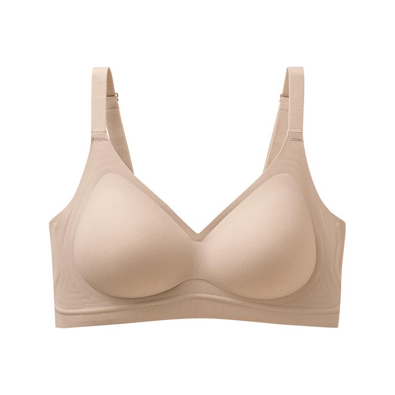 Women's Seamless Fashion Bra with W-shaped Soft Support, Wire-free Lifting Cups, and Thin Style Foundation.