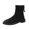 Large Size Low Heel Simple Short Boots Women's 2024 Korean Version of the New Suede Rear Zipper Thick Heel Thin Short Martin Boots