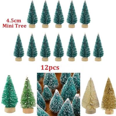 12Pc Mini Christmas Tree Sisal Silk Cedar Decoration Small Christmas Table Decor Ornaments Xmas Gift