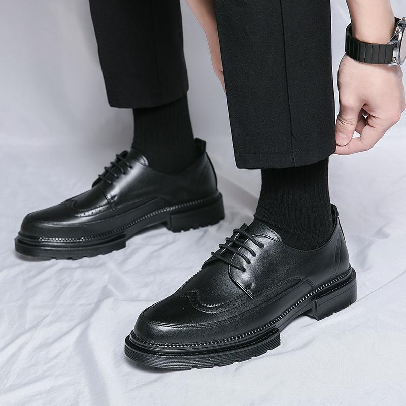 High-end Luxury Leather Shoes Men's High-end Sense of British Height Increase Platform Trend Glossy One-pedal Casual Loafers