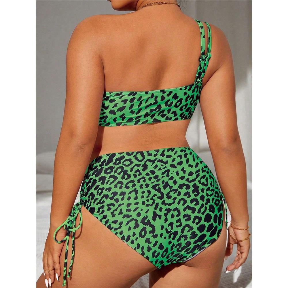Sexy Leopard Print Large Size Swimsuit Women's Split High Waist Bikini Suit