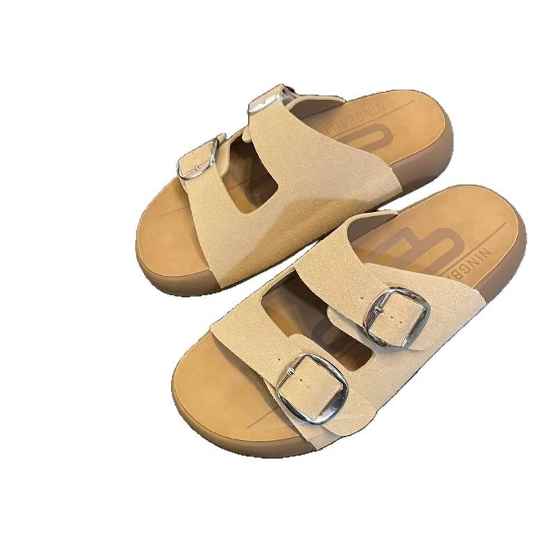 Double One-word Buckle Belt 4.5 Thick Bottom Heightening Lazy Beach Cool Slippers Female Summer