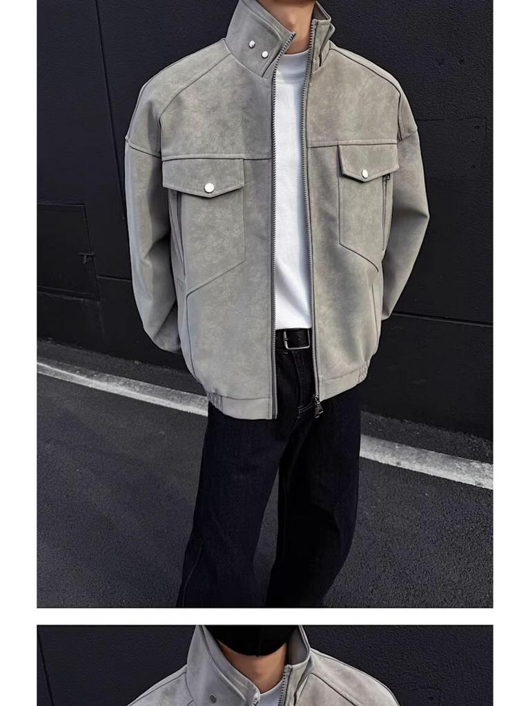 Men's PU Leather Jacket - High-End Retro Stand-Up Collar for Spring & Autumn