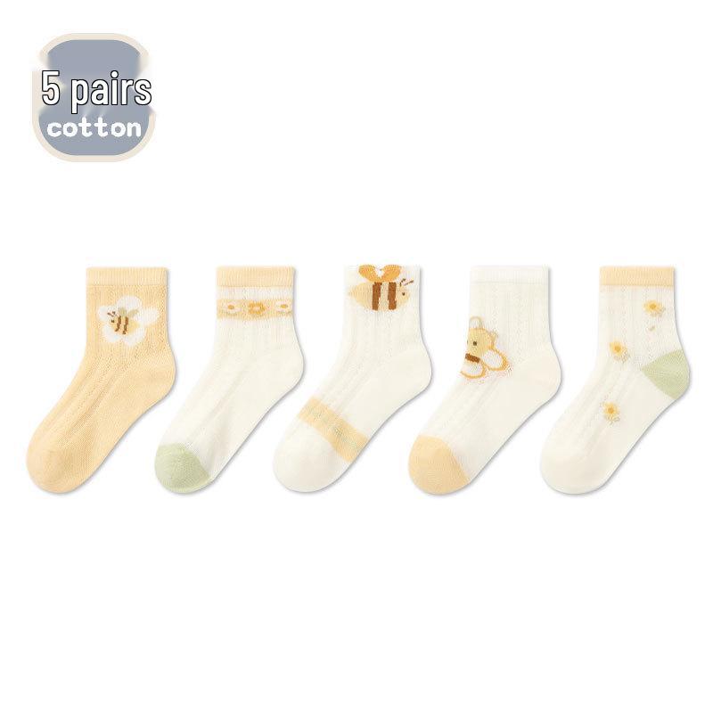 Spring/Summer Cartoon Mesh Pink Baby Socks - Antibacterial, Seamless, Breathable, Thin, Non-Constricting Cotton for Girls