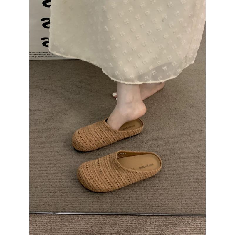 Evening Wind Thick-soled Bohemian Boken Shoes Women's Outer Wear Woven Hollow Breathable Half-drag One Pedal Bag Head Single Shoes