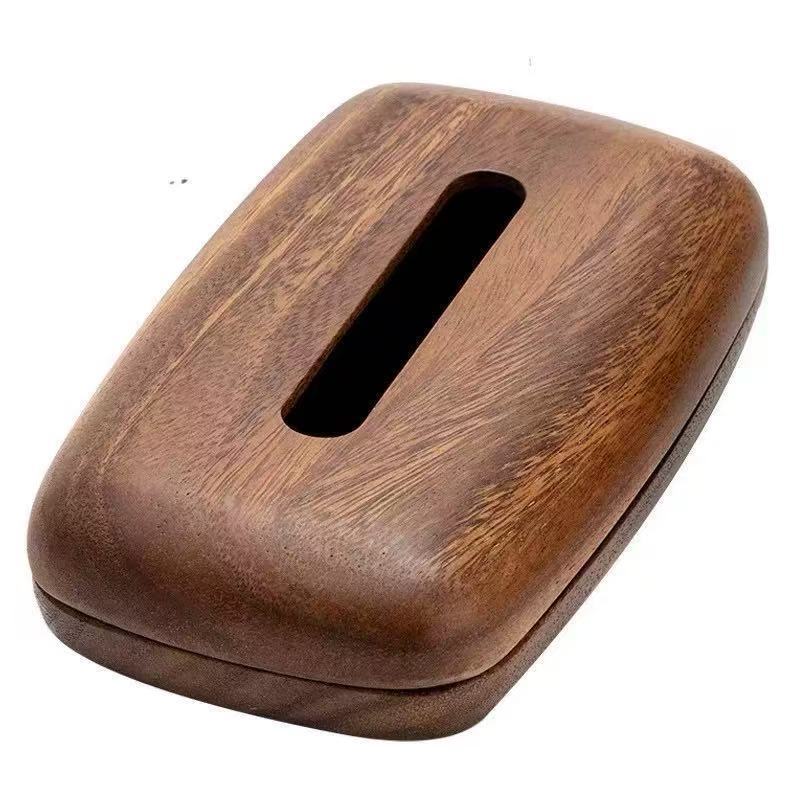 Walnut Tissue Box Cover - Modern Vintage Design, Premium Wood, for Desk & Bathroom Decor. Easy Refill, Polished Finish