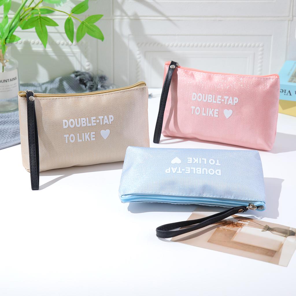 Love waterproof letter makeup bag Multi functional minimalist cosmetic bag Portable lipstick storage bag