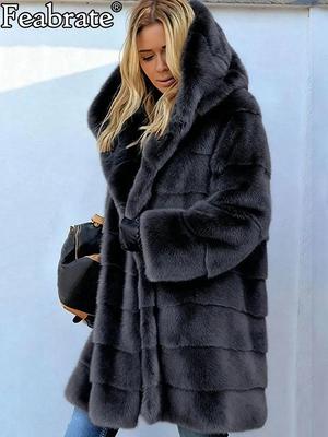 Manteau d'hiver en fausse fourrure de lapin, vison synthétique, pour femmes